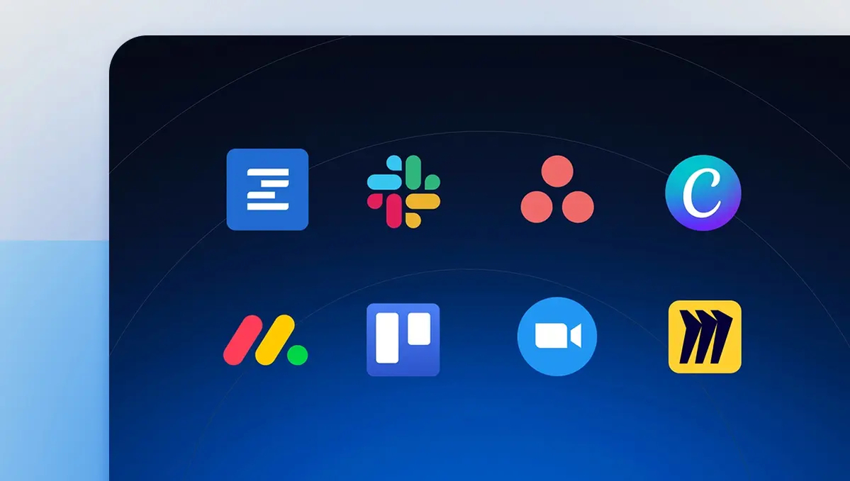 Top 8 marketing collaboration tools icons - ziflow, slack, asana, canva, monday, trello, zoom and miro